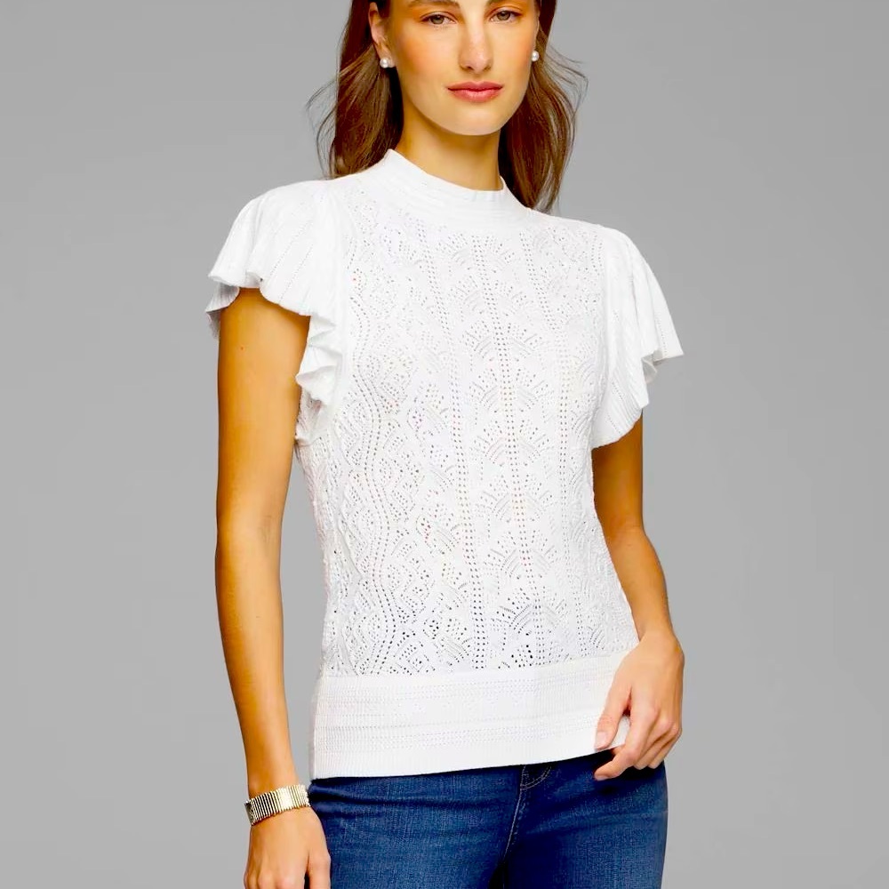 NWT white house black market lace stitch ruffle sweater